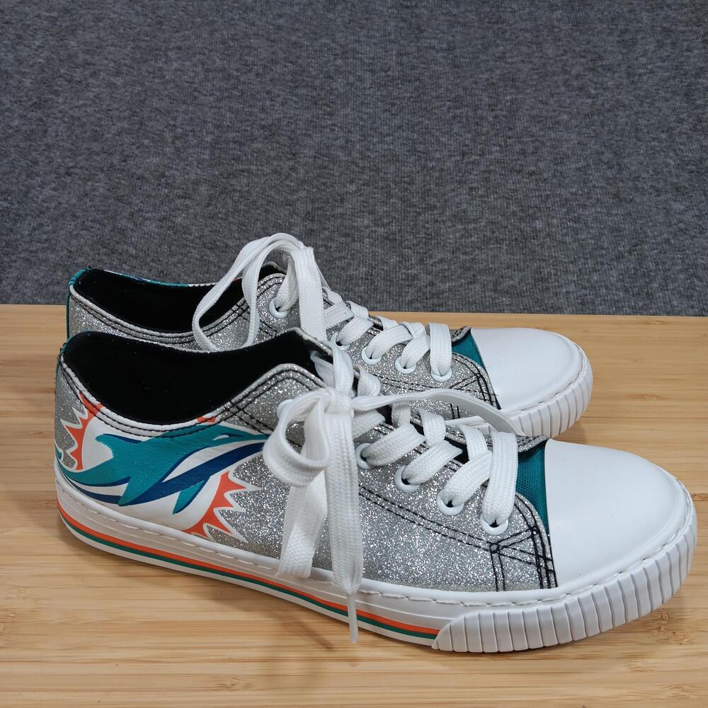 Miami Dolphins Shoes Womens Size 8 NFL Football Low Top Glitter Fan Sneakers